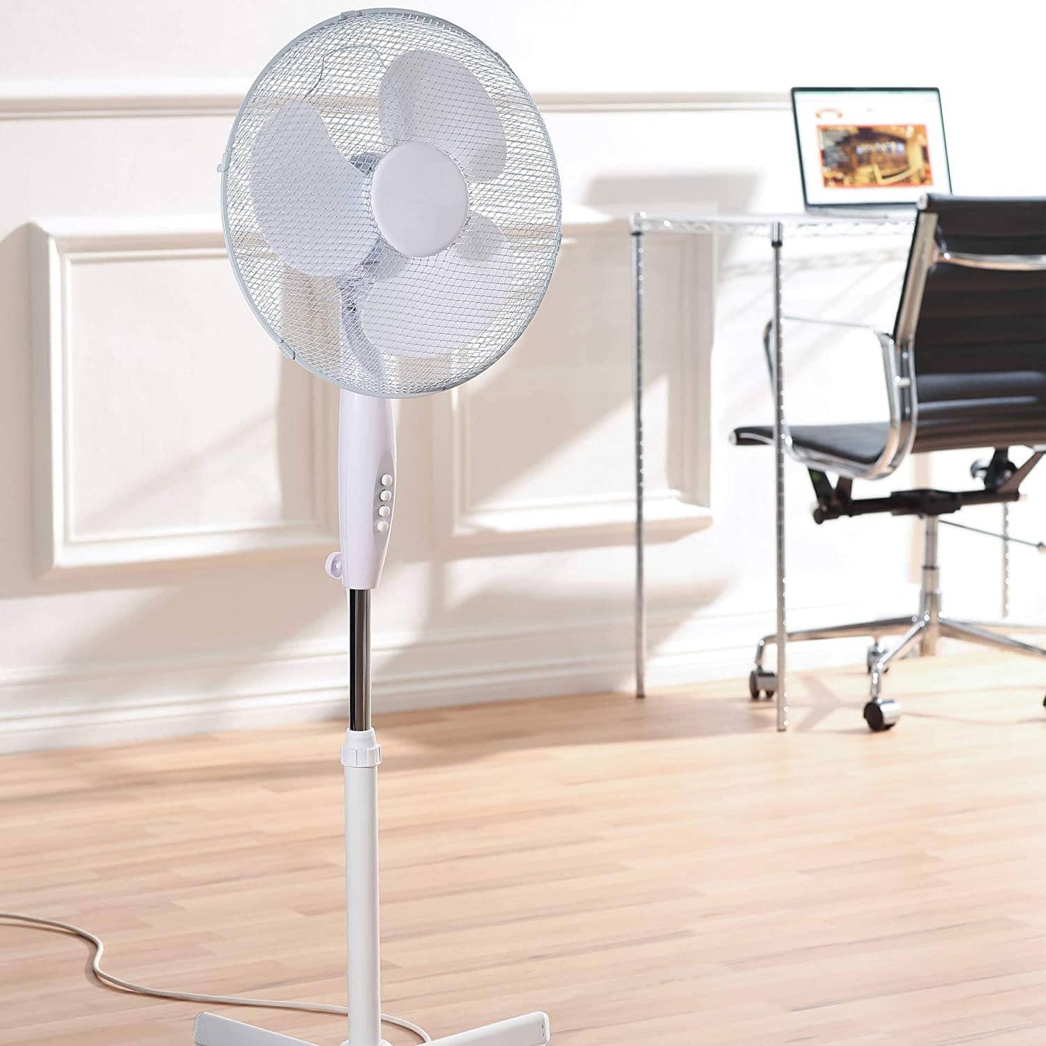 1 x Stand Fan 16 Inch Livingshire 16 3-Speed Pedestal Adjustable in Height with Oscillation feature and Tilt-back Fan Head White Standing Fan for Home and Office 